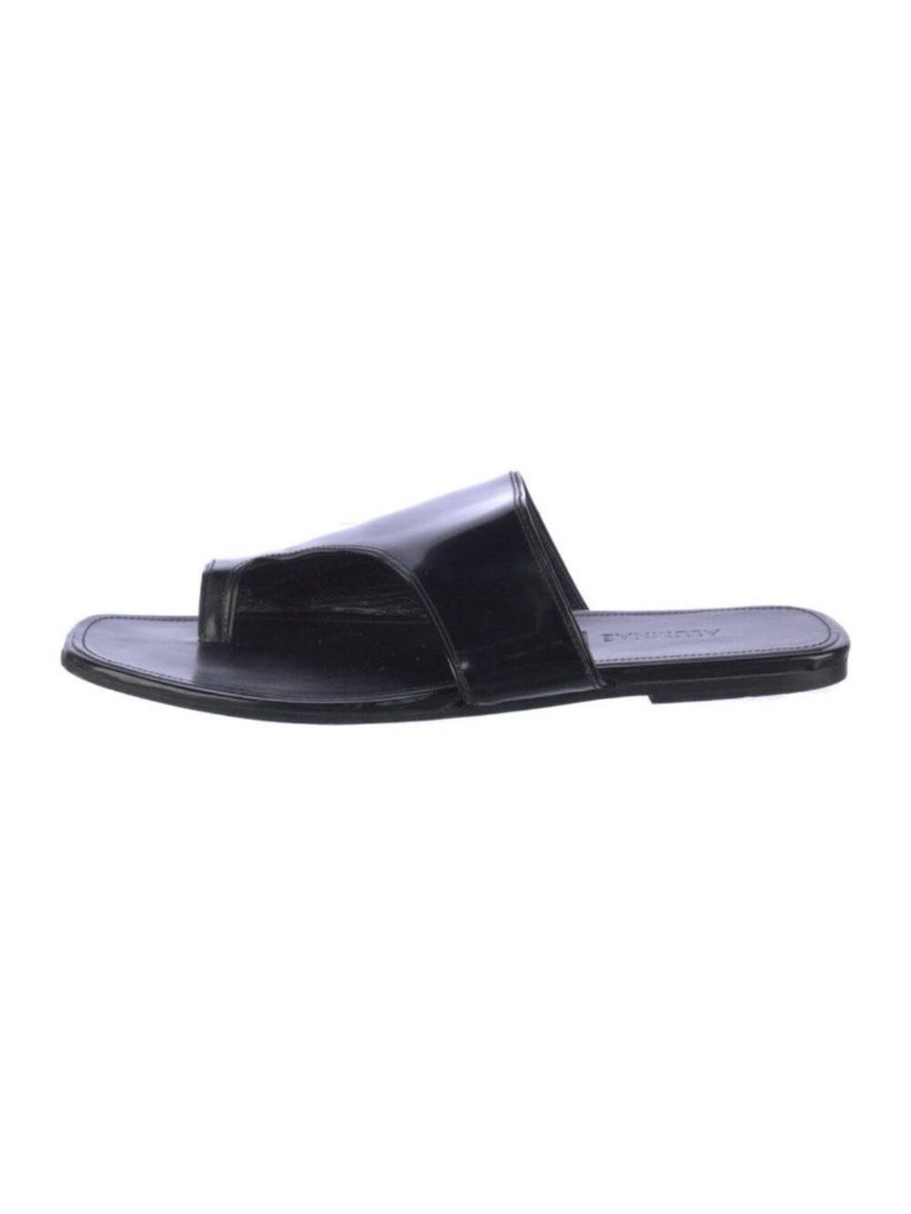 alumnae solid black patent leather slides sandals flat Italy 7